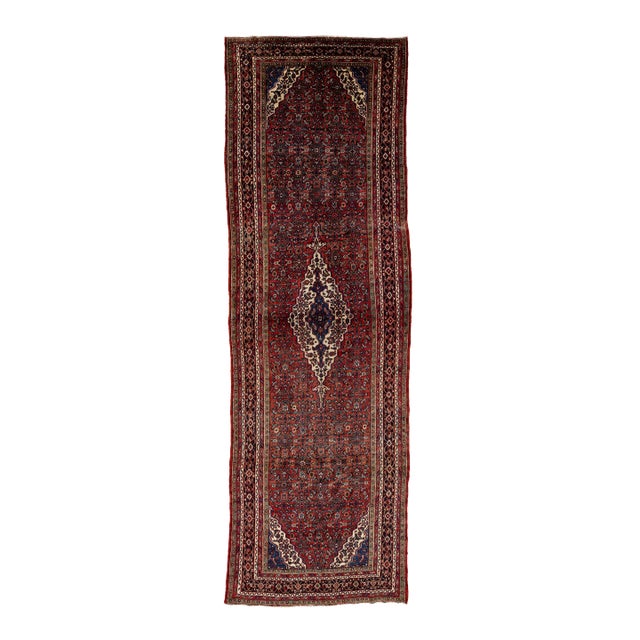 Vintage Persian Designed Hamadan Gallery Wool Rug in Red For Sale