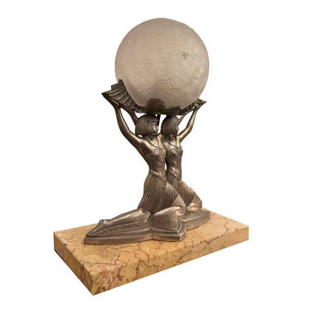 Art Deco Table Lamp with Female Figure, 1930 For Sale - Image 6 of 10