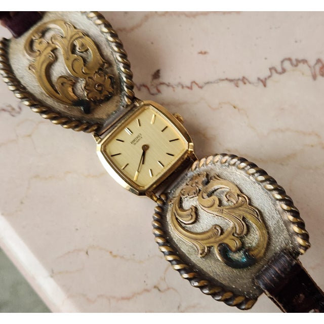 Mid-Century Modern 1970s Western Watch Sterling Silver Leather Band For Sale - Image 3 of 18