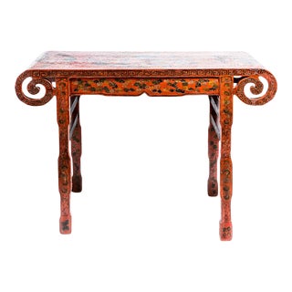 19Th. Century Chinese Red Lacquer Scrolled Altar Table For Sale