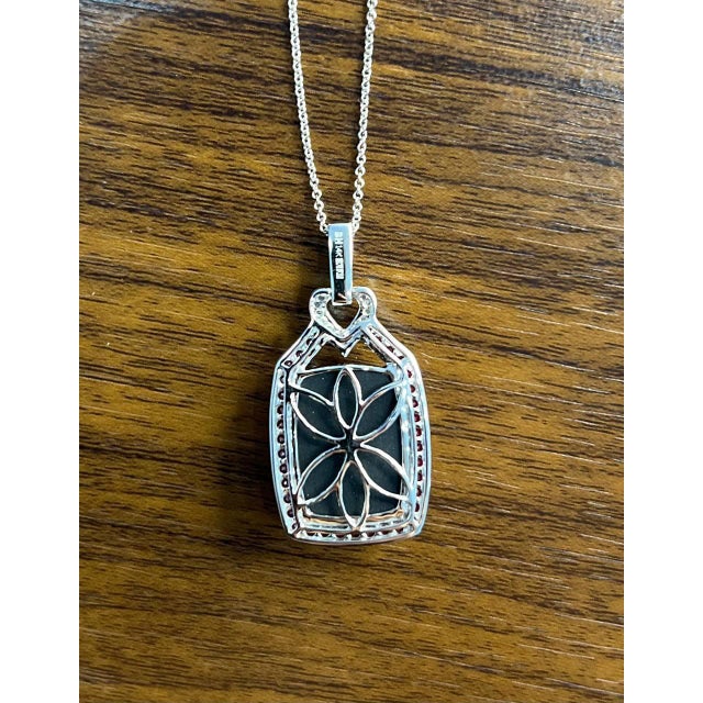 Metal Black Onyx Red Pink Ruby White Diamond Halo 14k White Gold Pendant Necklace For Sale - Image 7 of 10