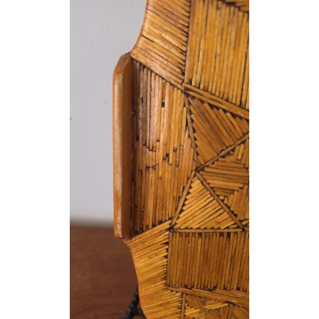 Vintage Tramp Art Matchstick Tray, Folk Art Wooden Catchall, Black Forest Style Match Holder, Rustic Cabin Decor, Handcrafted Boho Tray For Sale - Image 4 of 9