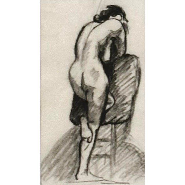 Small antique charcoal drawing of figure on paper from France. Comes with gold frame and acid free mat. Note size includes...