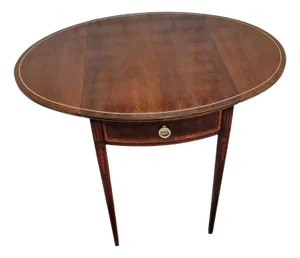 1940s Baker Mahogany Pembroke Table Inlaid Federal Style Drop Leaf Usa Made