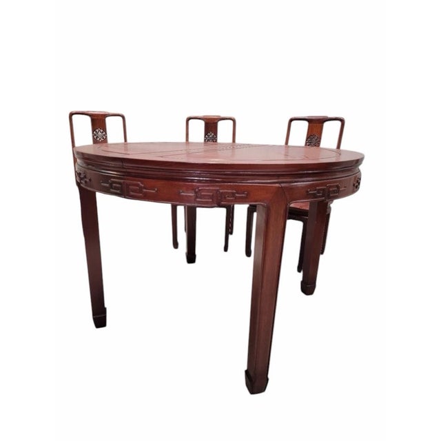 Vintage Asian Rosewood Carved Longevity Extending Dining Table and 8 Chairs For Sale In Chicago - Image 6 of 12