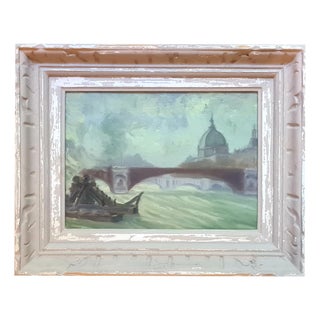 Domes of the Hôtel De Dieu and Pont Wilson, Lyon, Early 20th Century, Oil on Board For Sale