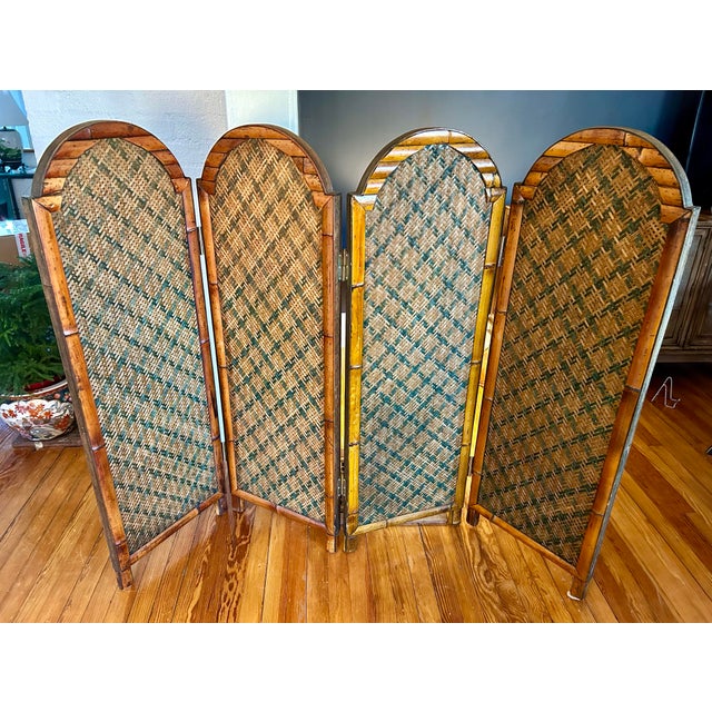 Mid-Century Modern Mid-Century Bamboo Rattan Folding Screen Room Divider (Reversible) For Sale - Image 3 of 10