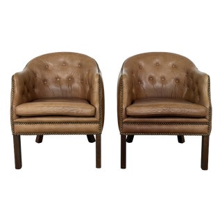 Mid-Century Modern Danish Leather Club Chairs from Wiels Møbler, 1985, Set of 2 For Sale