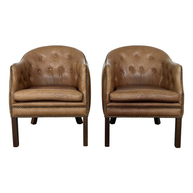 Mid-Century Modern Danish Leather Club Chairs from Wiels Møbler, 1985, Set of 2 For Sale