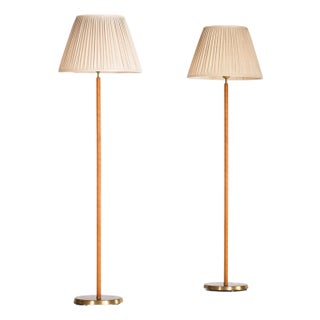Brass & Leather Floor Lamps, Sweden, 1950s, Set of 2 For Sale
