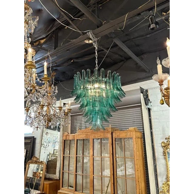 Modern Modern Saddle Shaped Green Murano Glass Chandelier For Sale - Image 3 of 5