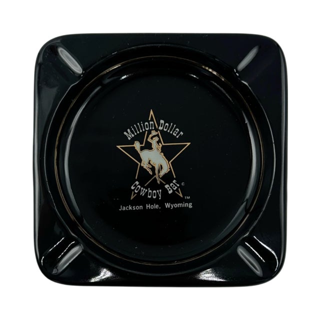 Vintage Million Dollar Cowboy Bar Jackson Hole, Wyoming Black Ceramic Ashtray For Sale In Washington DC - Image 6 of 9