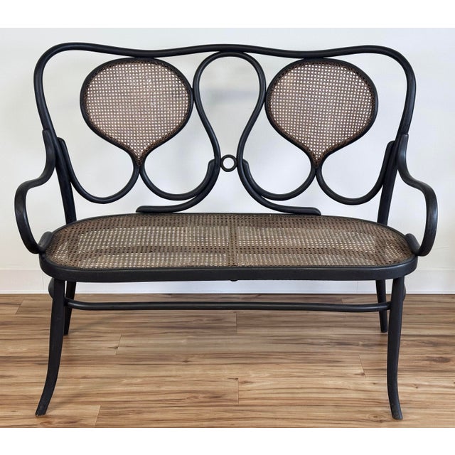 Traditional Vintage Bentwood Bench With Caned Seat For Sale - Image 3 of 15