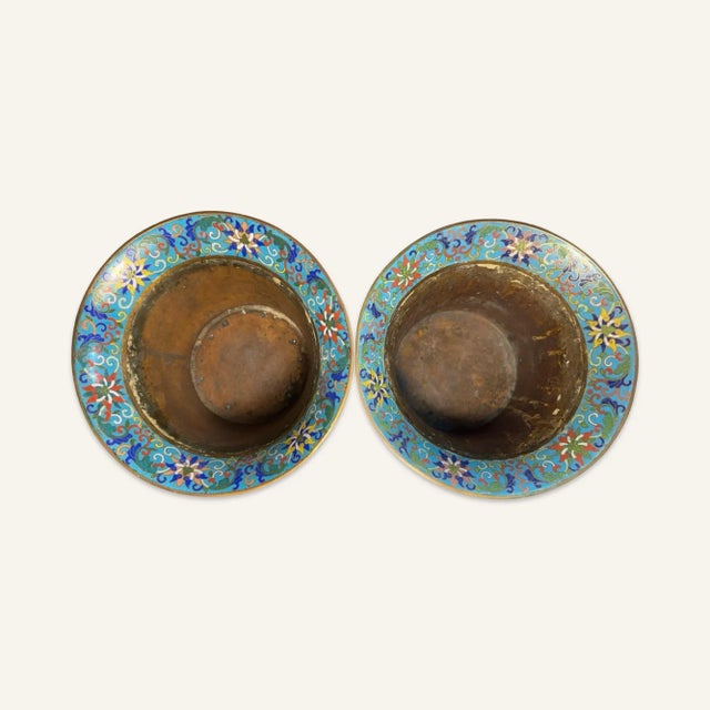 17th Century Pair of Late Ming Dynasty Cloisonné Censers For Sale - Image 10 of 11