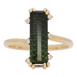 2.5Ct Black Tourmaline Ring With Natural Diamond Accents: Solid 14k Gold, Size 6.75 For Sale