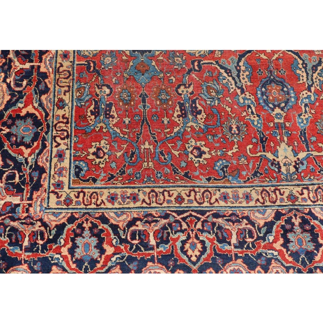 Textile Antique Tabriz Rug With All Over Design in Rust Red, Blue's, Yellow, and Lt. Blue 9'7"x13'3" For Sale - Image 7 of 11
