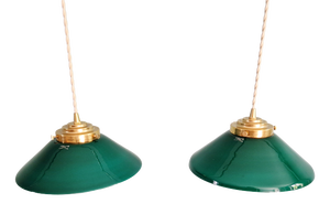Art Deco Conical Green Opaline Pendant Lights, Set of 2