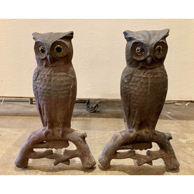 Arts and Craft Owl Andirons Chairish