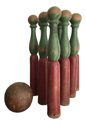 Antique Late 19th Century Turned Wood Skittles Set - 10 Pieces