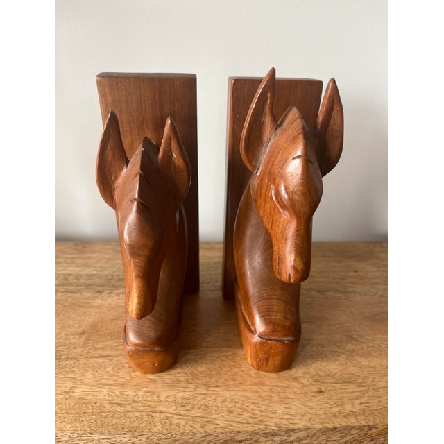 Wood 1960s Vintage Hand-Carved Wooden Horse Head Bookends-a Pair For Sale - Image 7 of 12