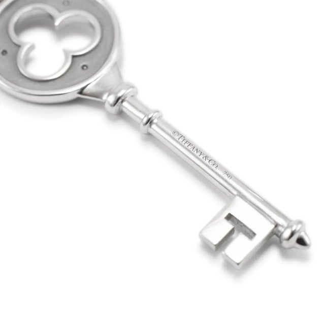 White Tiffany & Co. Keys 18k White Gold Diamond Clover Key Pendant Necklace For Sale - Image 8 of 9