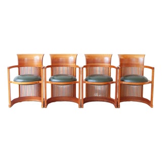 Vintage Italian Barrel Chairs by Frank Lloyd Wright for Cassina, 1980s, Set of 4 For Sale