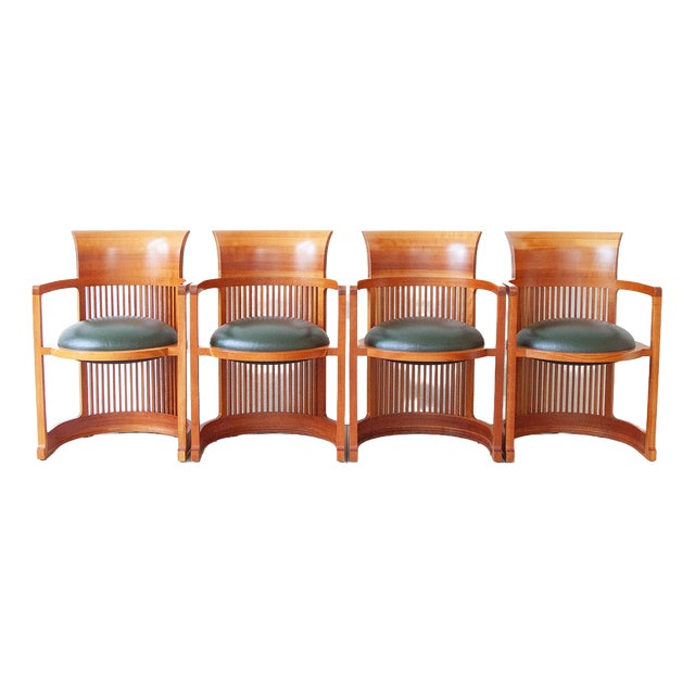 Vintage Italian Barrel Chairs by Frank Lloyd Wright for Cassina, 1980s, Set of 4 For Sale