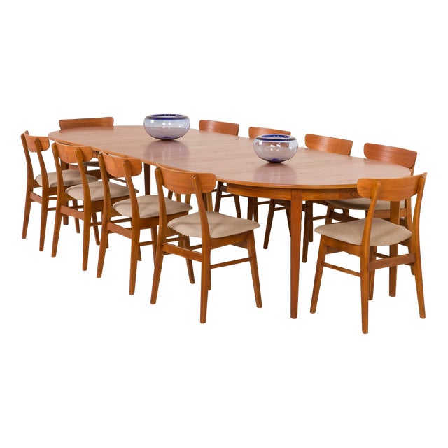 Large Vintage Teak Table with Four Inner Leaves by Henning Kjaernulf for Soro, 1960s For Sale