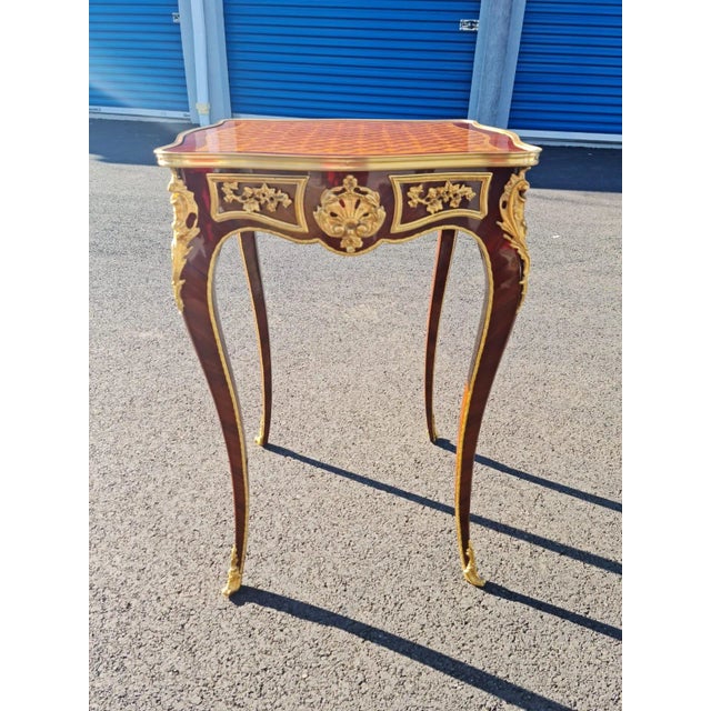 French Style Parquetry Side/ Corner Table, Coffee/Tea Table/Side Table For Sale - Image 4 of 13