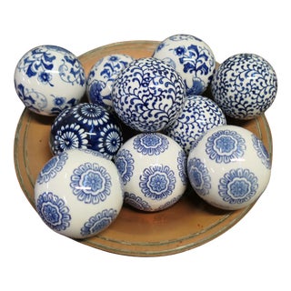 Blue and White Decorative Ceramic Balls, 1970, Set of 10 For Sale