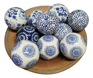 Blue and White Decorative Ceramic Balls, 1970, Set of 10