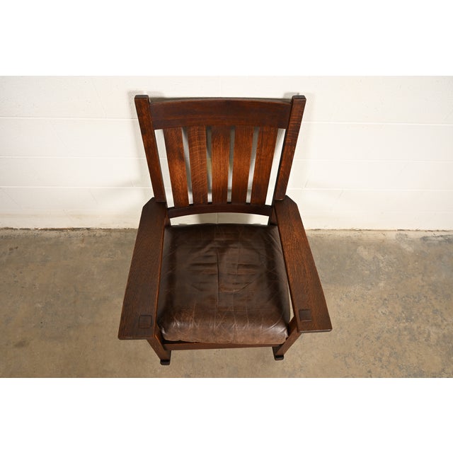 Early 20th Century Gustav Stickley Antique Mission Oak Arts & Crafts Rocking Chair, Circa 1910 For Sale - Image 5 of 14