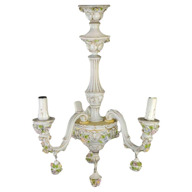 White Vintage Chandelier from Capodimonte, Italy, 1950s For Sale - Image 8 of 8