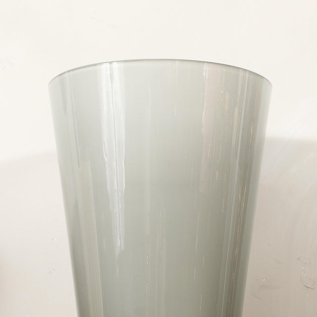 Modernist Hand-Blown Smoked Gray Murano Glass Conical Sconces With Orbital Drop For Sale - Image 4 of 15