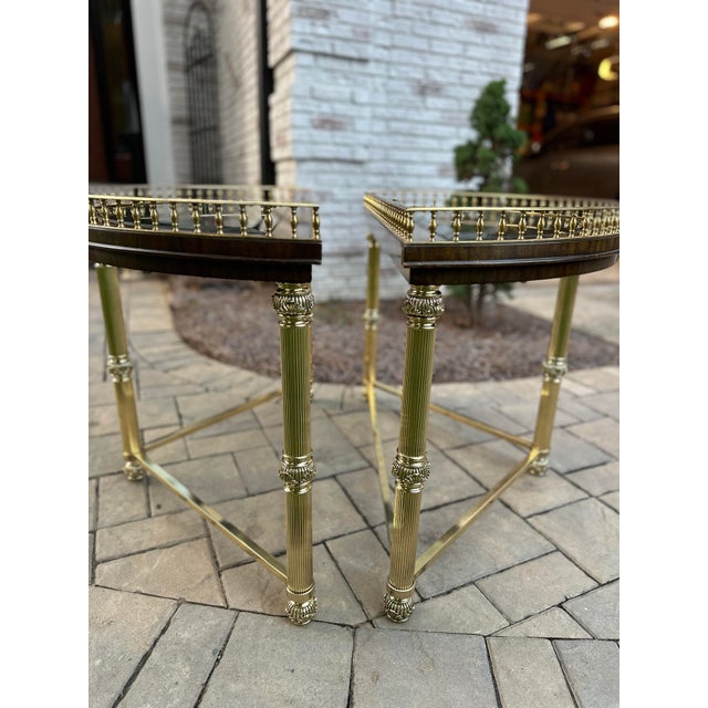 La Barge La Barge Neoclassical Demi Lune Brass, Wood & Glass Table For Sale - Image 4 of 11