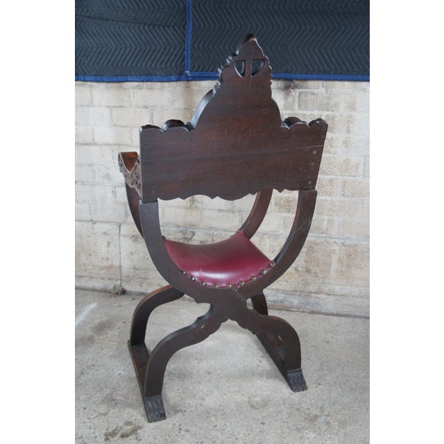 Late 19th Century Antique Italian Renaissance Revival Walnut Curule Savonarola Lion Throne Chair For Sale - Image 10 of 12