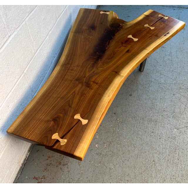 Late 20th Century Late 20th Century Handcrafted Live Edge Walnut Coffee Table With Butterfly Inlays For Sale - Image 5 of 15