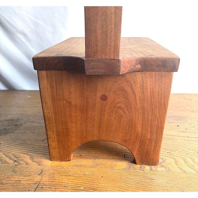 Vintage Handcrafted Solid Cherry Tall Handle Library / Kitchen Step Stool - American Studio Inspired For Sale - Image 4 of 6
