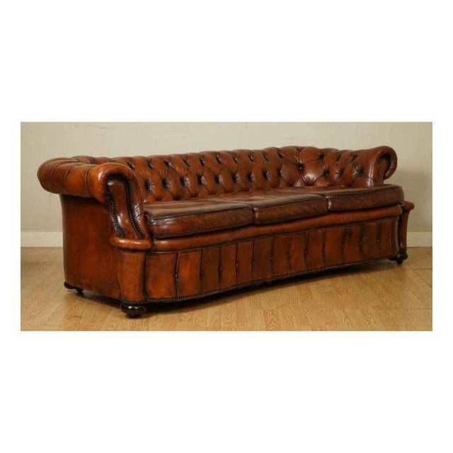 Whiskey Brown Hand-Dyed Leather Chesterfield Club Sofa For Sale - Image 9 of 13