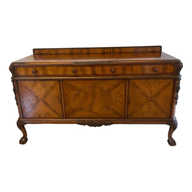 Carved Burr Walnut Sideboard by Maple and Co., 1920s For Sale