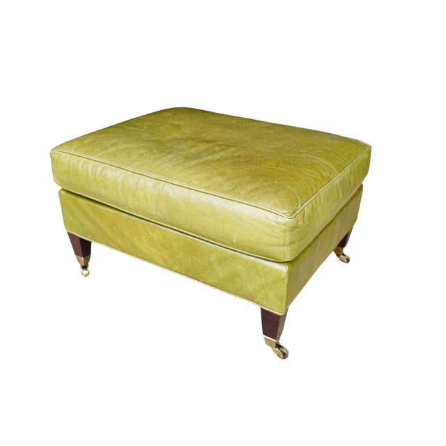 Vintage Cr Laine Olive Green Leather Lounge Chair & Ottoman | George Smith Style For Sale - Image 14 of 18