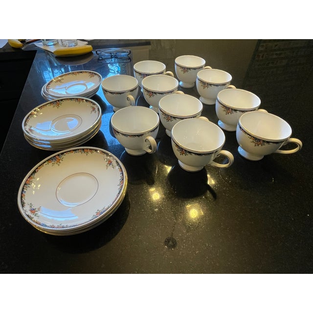 Beautiful Wedgwood china tea cups or coffee cups and saucers in the Osborne pattern. Service for 10. Set includes 10 cups...