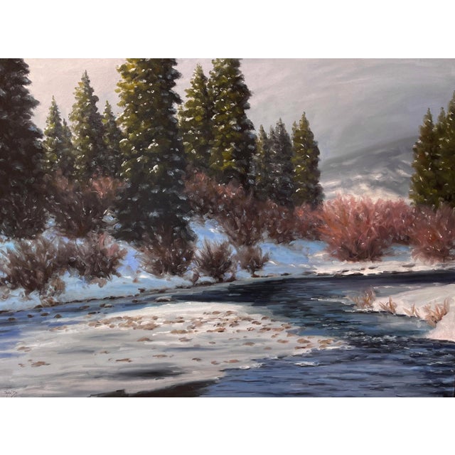Light Warms the Cold by Stephen Day | Oil on Panel Winter landscape with trees and a river. For Sale