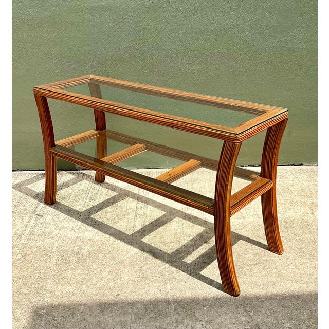 Vintage Pencil Reed and Glass Console Table For Sale - Image 16 of 16