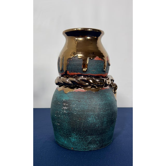 Teal Modernist Italian Brutalist "Corda" Gourd Vessel For Sale - Image 8 of 10
