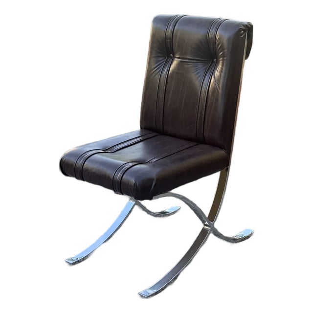Vintage 1970s Cal-Style Furniture Mfg. Co. Barcelona-Style Chrome X-Base Lounge Chair For Sale
