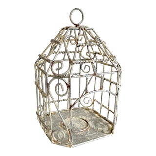 1970s Rustic Chippy Painted Candle Holder – Shabby Chic Metal Lantern For Sale