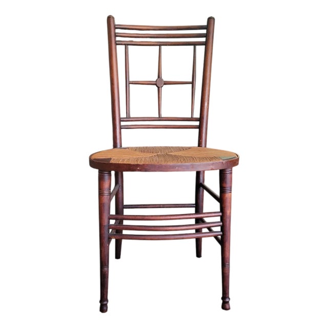Circa 1880s Arts & Crafts Single Rush Round Seat Chair From Sussex by Morris & Co. For Sale