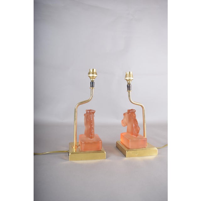 Satin Glass Horse Table Lamps by Le Dauphin, France, 1970s, Set of 2 For Sale - Image 9 of 18