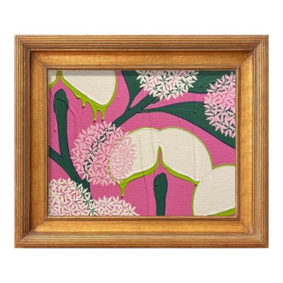 Abstract Acrylic Painting Titled Mini Tsubasa Orchid and Allium Pink Cream by Ron Giusiti For Sale